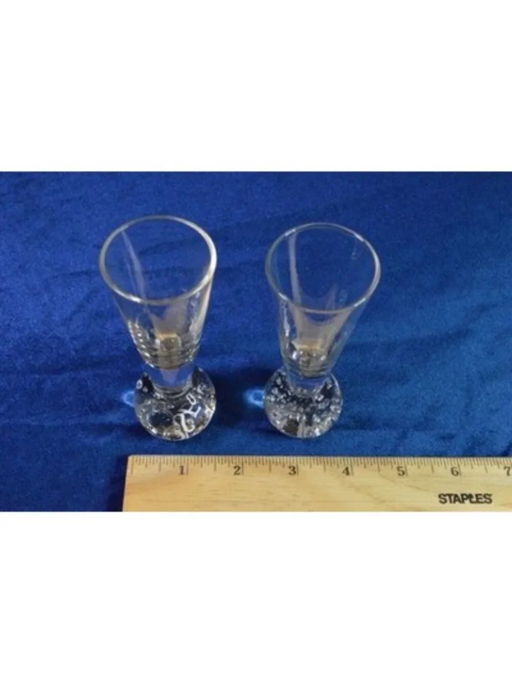 Vintage MCM Clear Glass Cordial Glasses Bubble Base Trumpet Flute Set of 2 Art